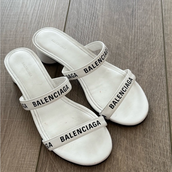 Authentic Balenciaga White Heeled Sandals Size 35 - Picture 1 of 3